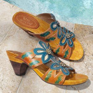 Turquoise Floral Carlina Spring Step Sandals
